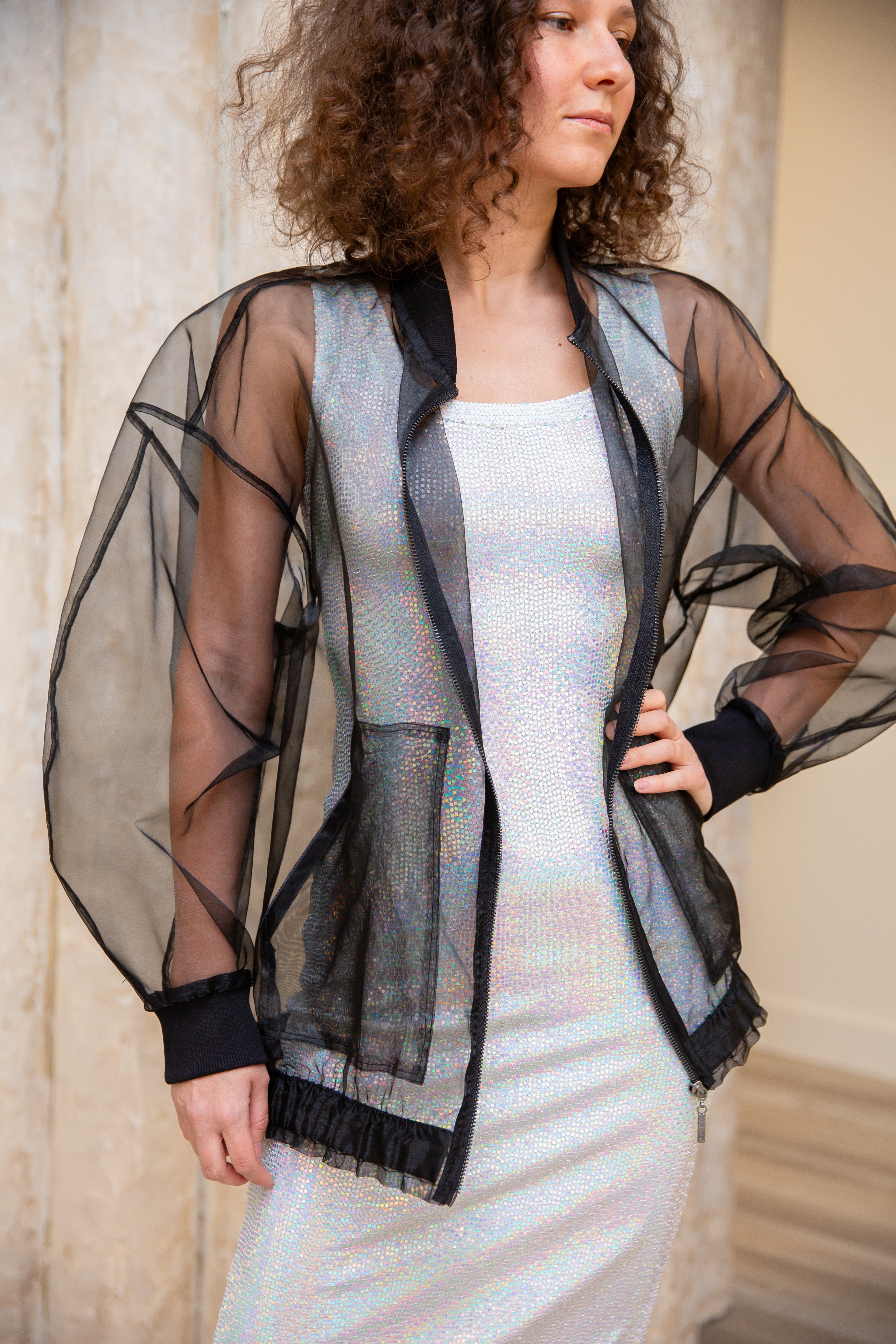 Women Oversized Organza Bomber jacket Vreen Fashion